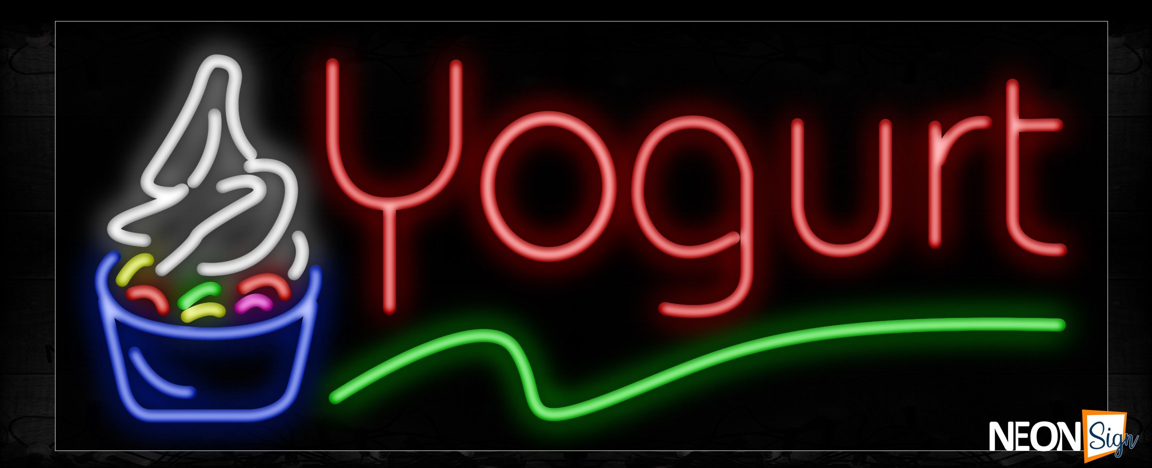 Image of 10933 Yogurt in red with green line and logo Neon Sign_13x32 Black Backing