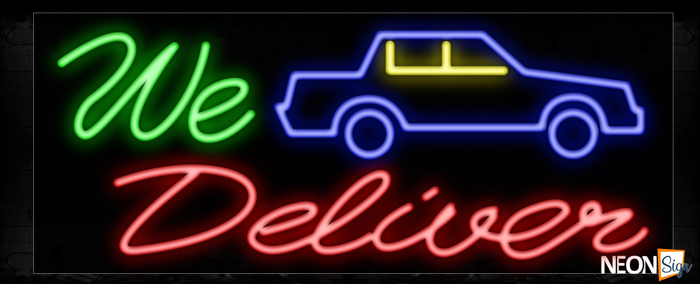 Image of 10944 We deliver with car logo Neon Sign_13x32 Black Backing