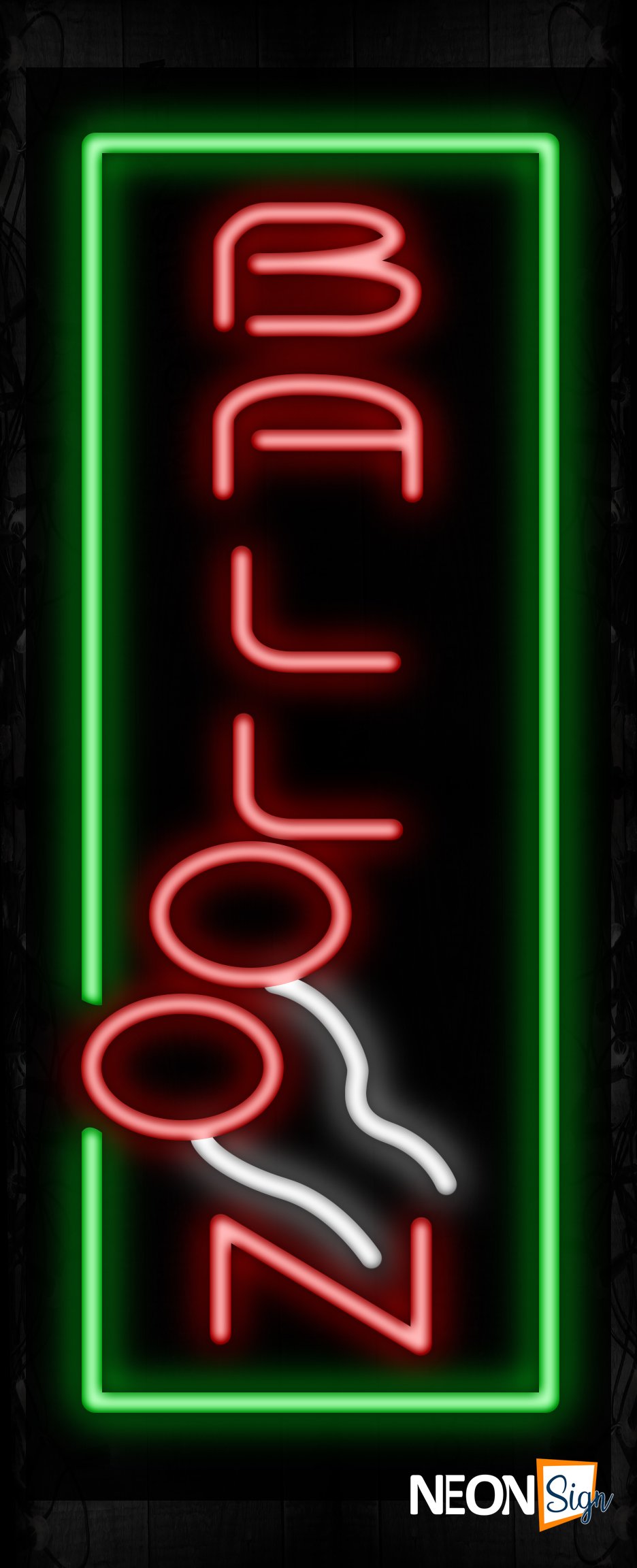 Image of 10965 Balloon with green border (Vertical) Neon Sign_32 x12 Black Backing