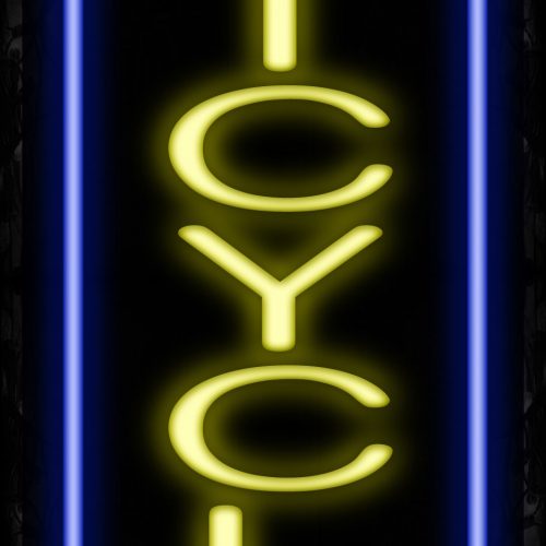 Image of 10970 Bicycle in yellow with blue border (Vertical) Neon Sign_32 x12 Black Backing