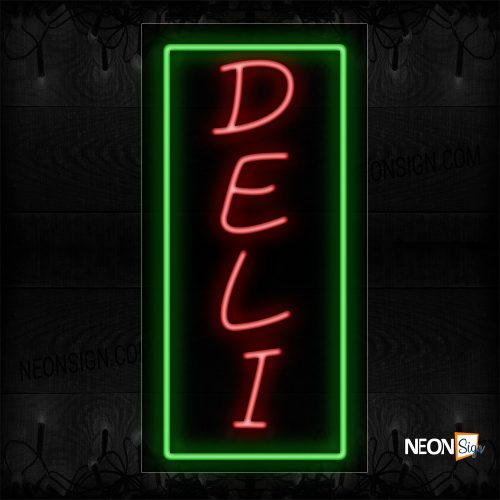 Image of 10983 Deli In Red With Green Border (Vertical) Neon Signs_13x32 Black Backing
