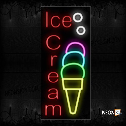 Image of 10992 Ice Cream With Logo Neon Sign - Vertical_13x32 Black Backing