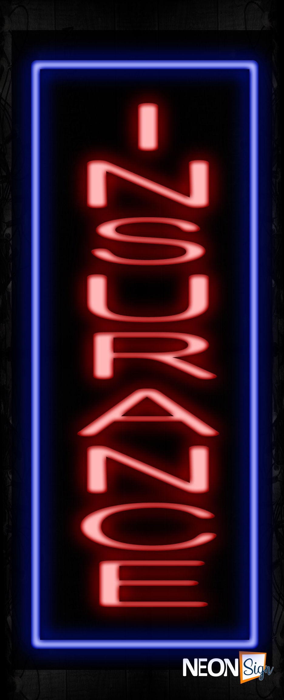Image of 10994 Insurance with blue border (Vertical) Neon Sign_32 x12 Black Backing