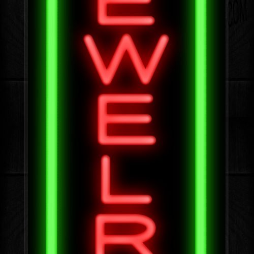 Image of 10995 Jewelry in red with green border (Vertical) Neon Sign 13x32 Black Backing