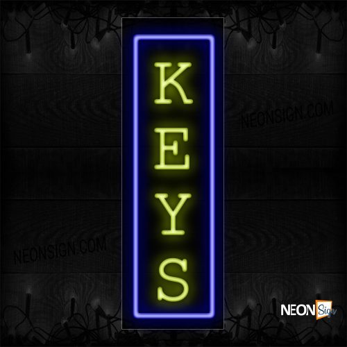Image of 10997 Keys In Yellow With Blue Border Neon Sign - Vertical_13x32 Black Backing
