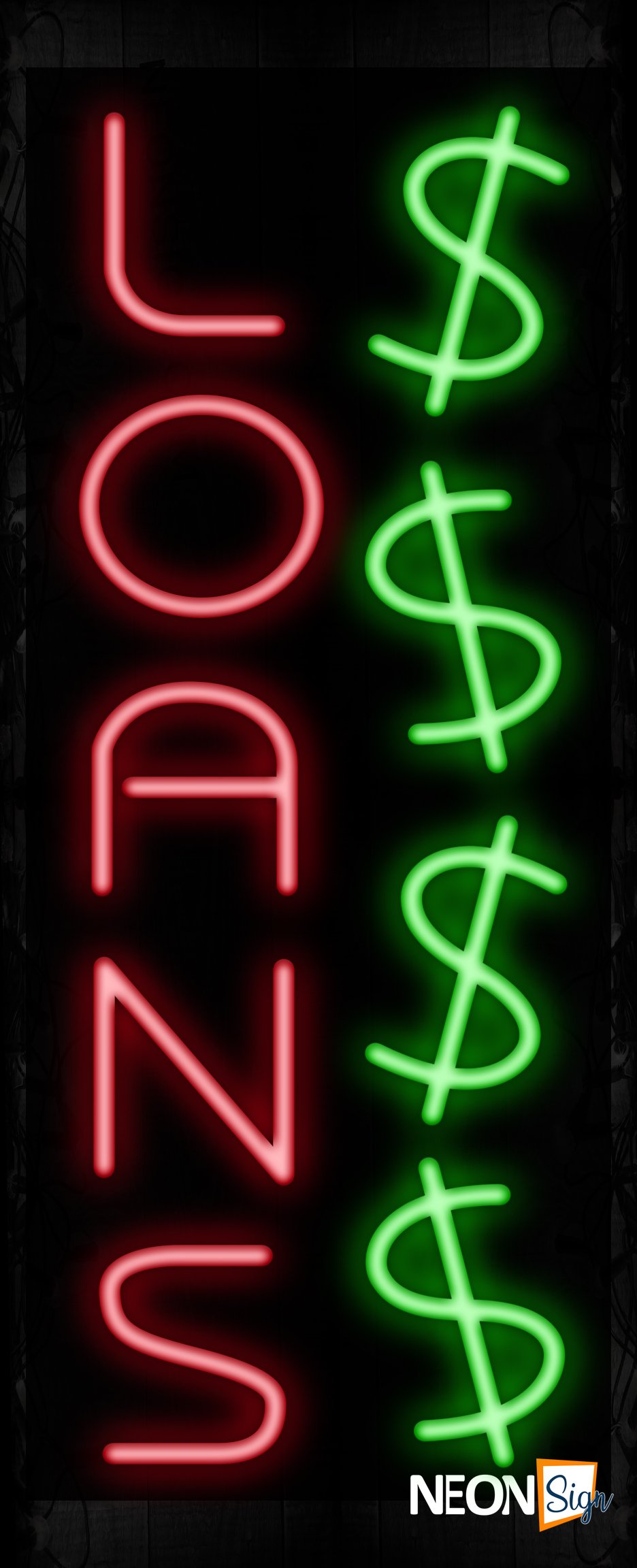 Image of 11001 loans with dollar image vertical border led bulb sign_ 32x12 Black Backing