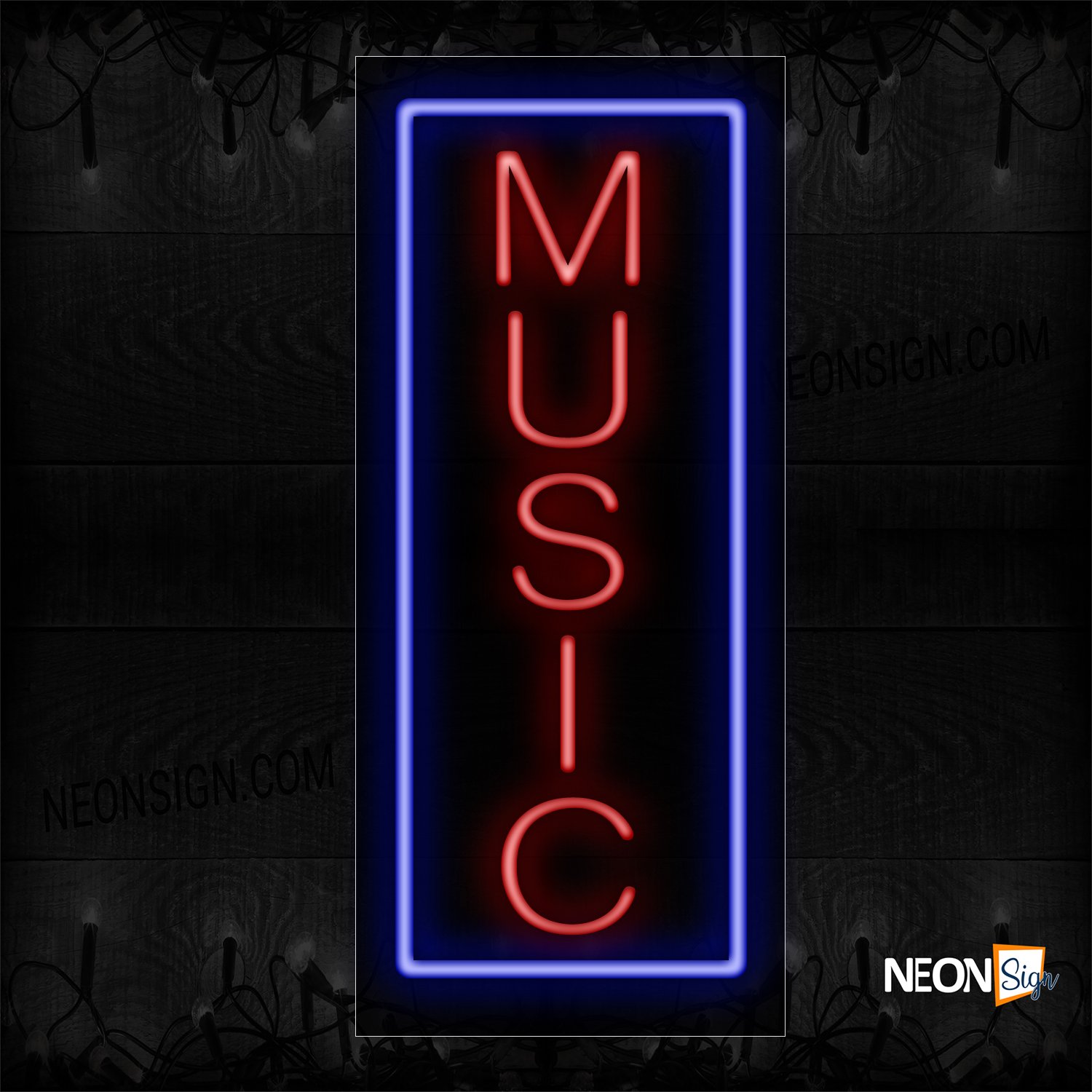 Image of 11007 Music With Blue Border Neon Sign_13x32 Black Backing