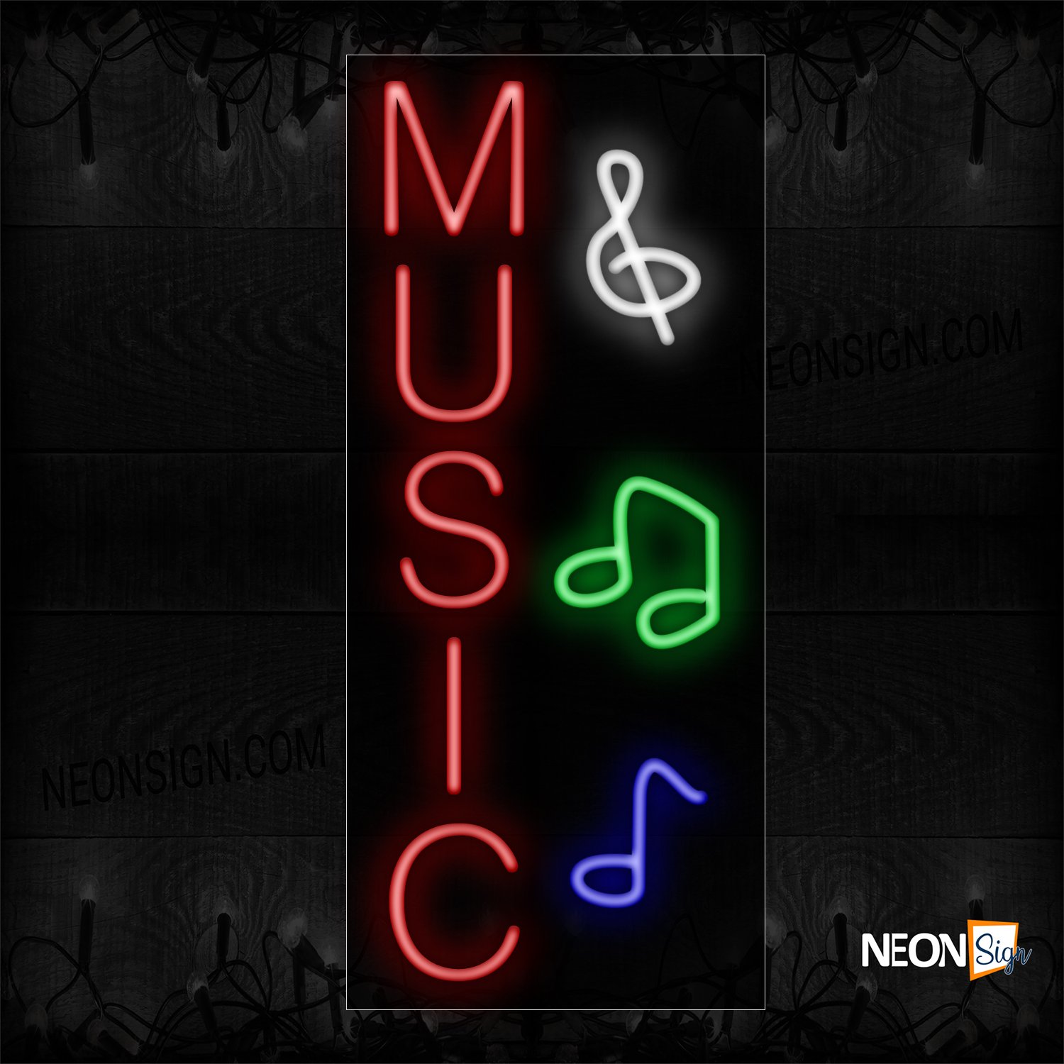 Image of 11008 Music With Notes Logo (Vertical) Neon Sign_13x32 Black Backing