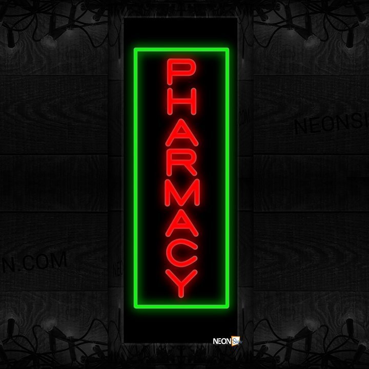 Image of 11014 Pharmacy with border Neon Sign 13x32 Black Backing