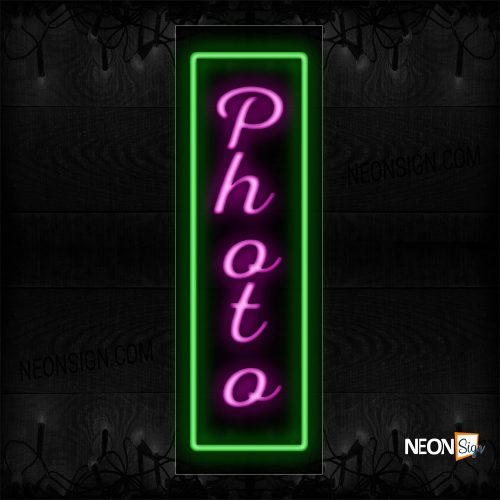 Image of 11016 Photo with green border vertical neon sign_13x32 Black Backing