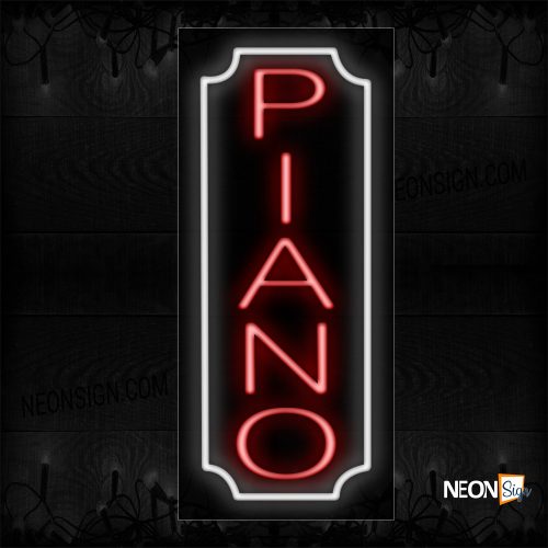 Image of 11018 Piano In Red With White Border (Vertical) Neon Sign_13x32 Black Backing