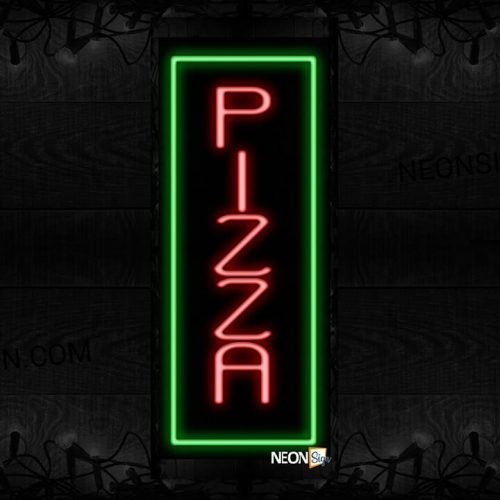 Image of 11019 Pizza Vertical With Green Rectangle Traditional Neon_32 x12 Black Backing