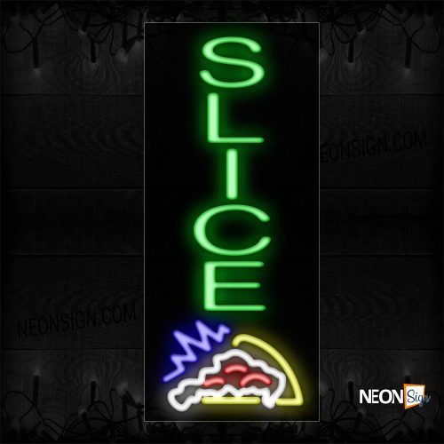 Image of 11027 Slice In Green With Logo (Vertical) Neon Sign_13x32 Black Backing