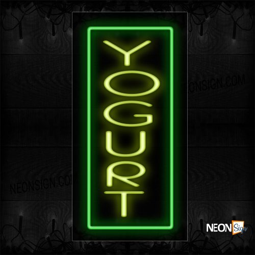 Image of 11040 Yogurt In Yellow With Green Border (Vertical) Neon Signs_13x32 Black Backing