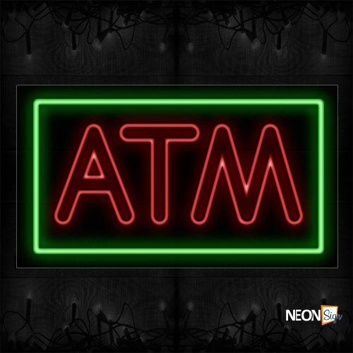Image of 11046 Atm With Border Neon Sign- Vertical_20x37 Black Backing
