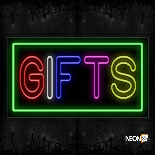 Image of 11078 Double Stroke Colorful Gifts With Green Border Neon Sign_20x37 Black Backing