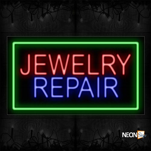 Image of 11085 Jewelry Repair With Green Border Neon Sign_20x37 Black Backing