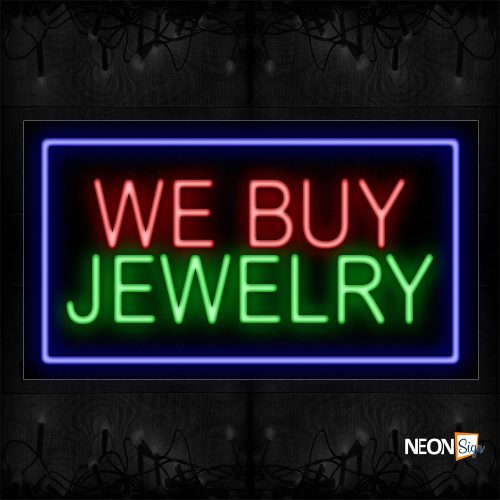 Image of 11086 We By Jewelry With Blue Border Neon Sign_20x37 Black Backing