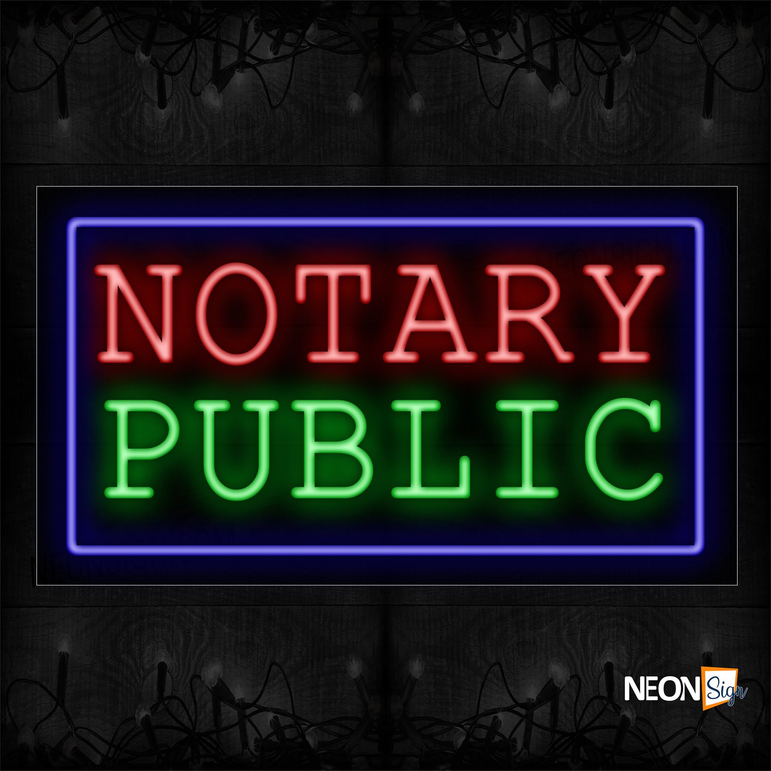 Image of 11100 Notary Public With Blue Border Neon Sign_20x37 Black Backing