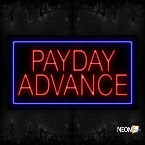 Image of 11106 Payday Advance In Red With Blue Border Neon Sign_20x37 Black Backing