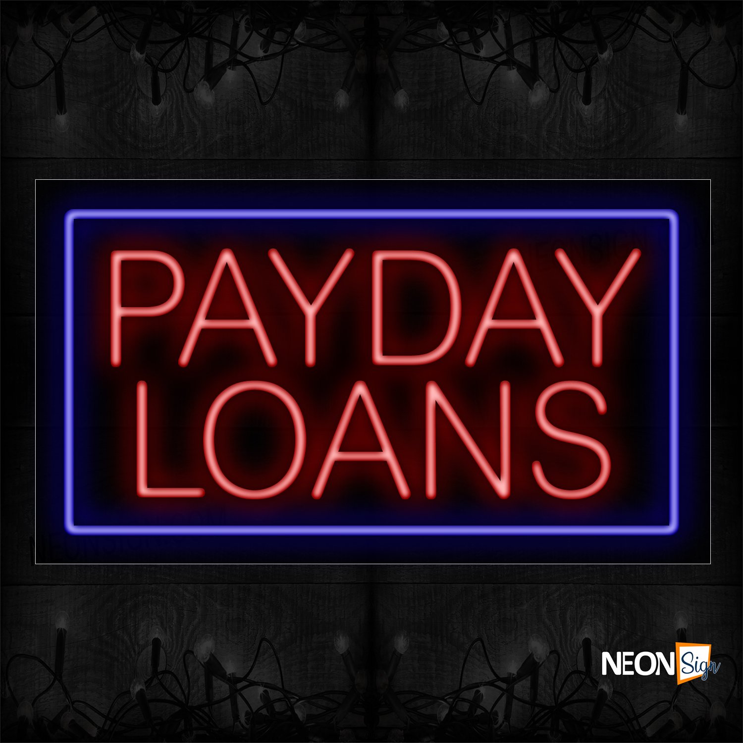Image of 11107 Payday Loans In Red With Blue Border Neon Sign_20x37 Black Backing