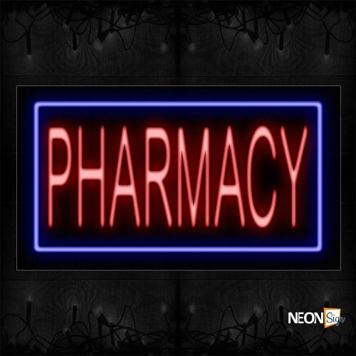 Image of 11108 Pharmacy With Blue Border Neon Sign_20x37 Black Backing