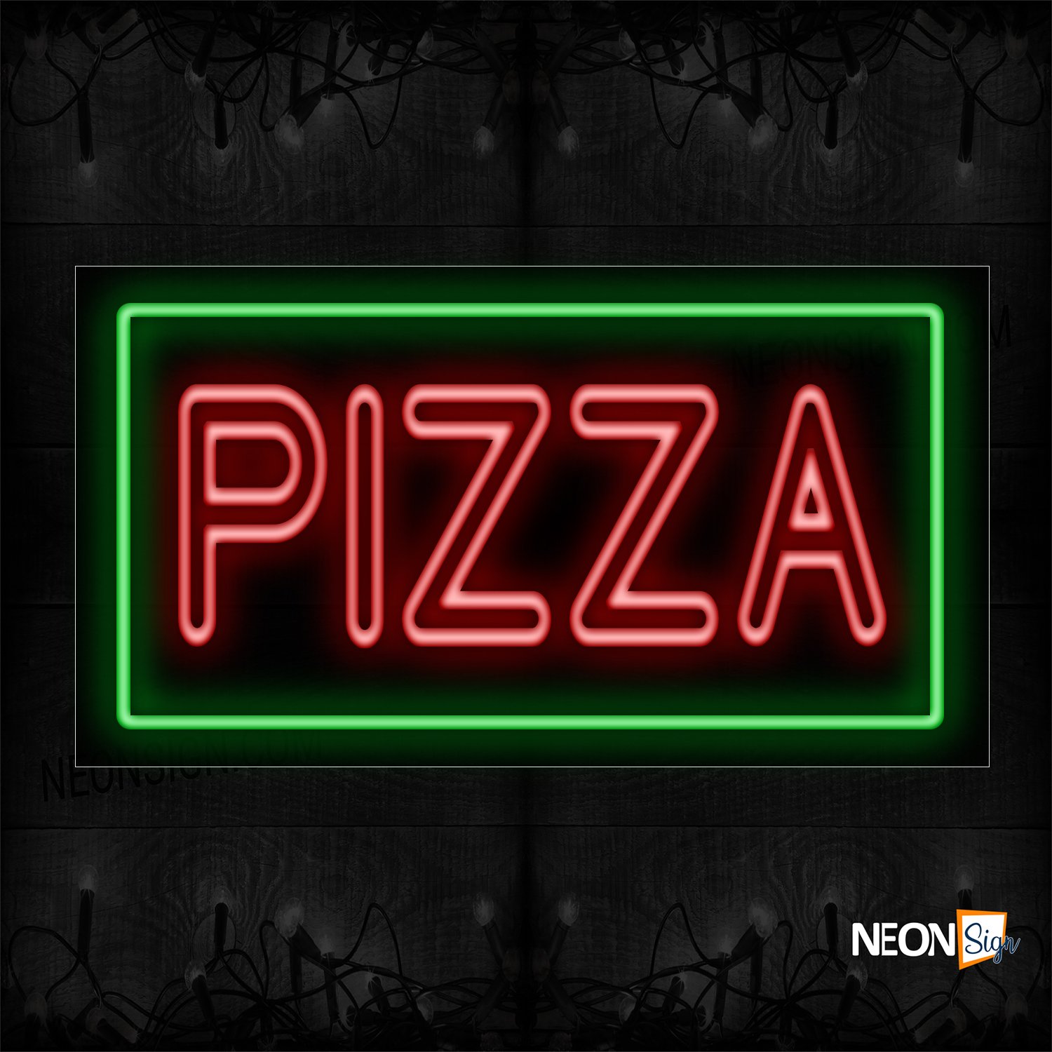 Image of 11109 Double Stroke Pizza In Red With Green Border Neon Sign_20x37 Black Backing