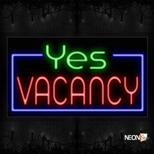 Image of 11122 Yes Vacancy With Blue Border Neon Sign_20x37 Black Backing