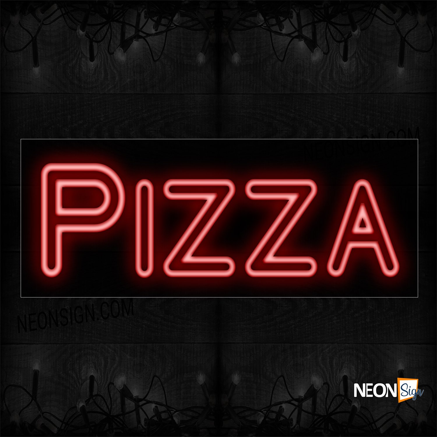 Image of 11214 Double Stroke Pizza In Red Neon Sign_13x32 Black Backing