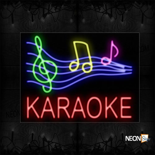 Image of 11252 Karaoke With Note Sign Logo Neon Sign_24x31 Black Backing
