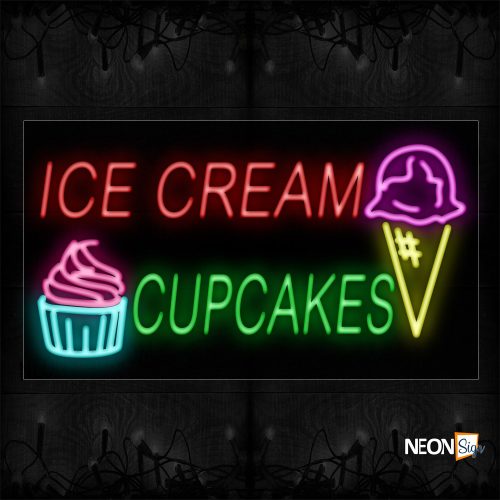 Image of 11282 Ice Cream Cupcakes With Logo Neon Signs_20x37 Black Backing