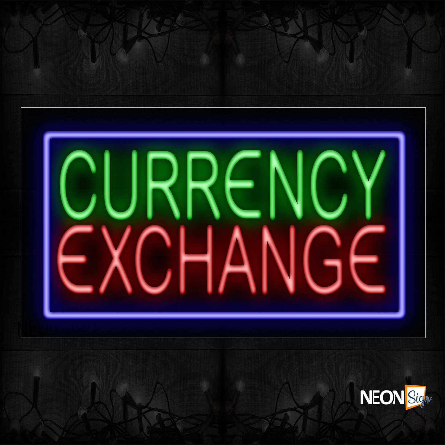 Image of 11283 Currency Exchange With Blue Border Neon Sign_20x37 Black Backing