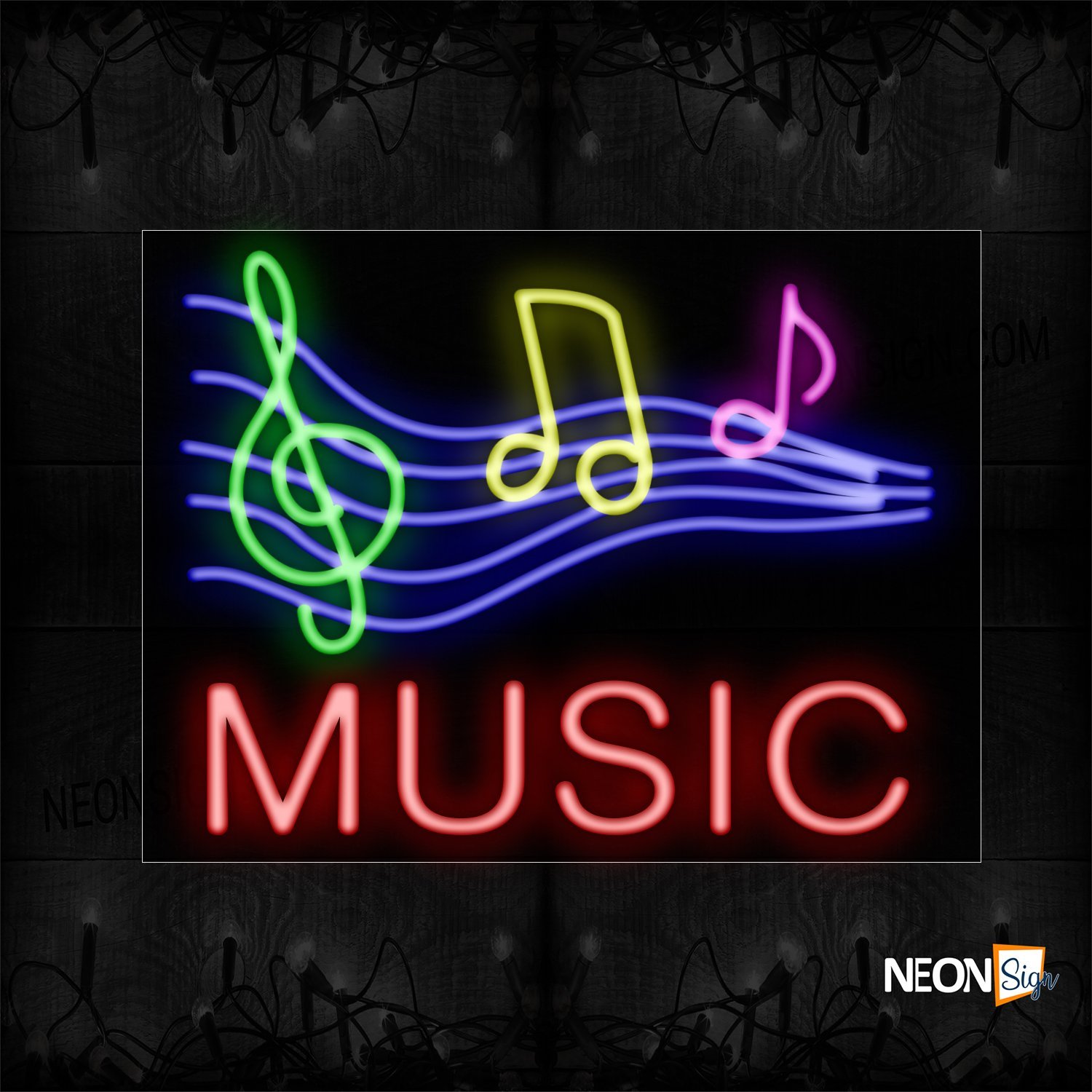 Image of 11297 Musical Notes Logo Neon Sign_24x31 Black Backing