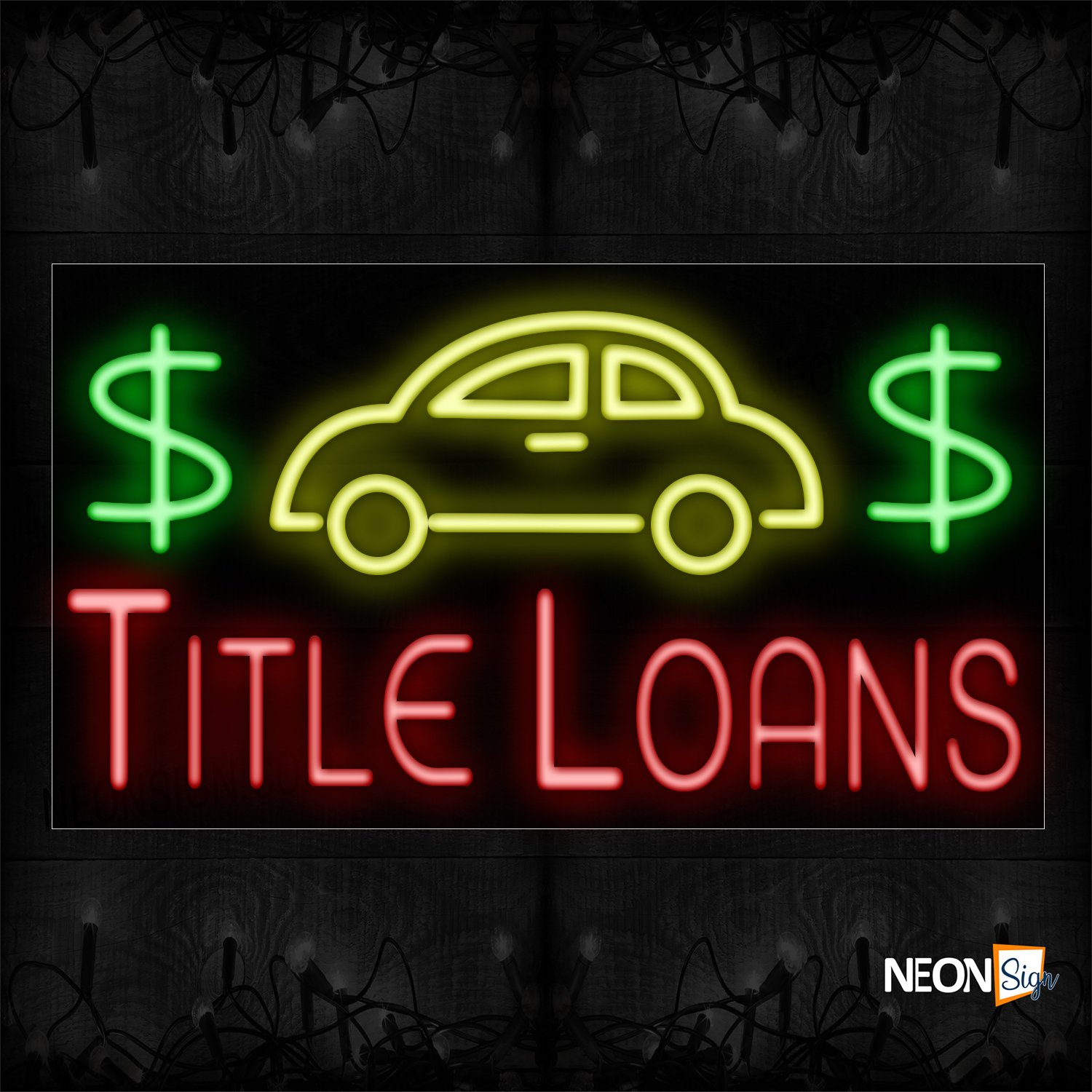Image of 11307 $$ Title Loans With Logo Neon Sign_20x37 Black Backing