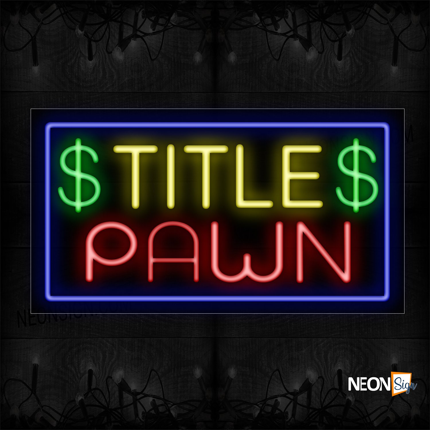 Image of 11308 $ Title $ Pawn With Blue Border Neon Sign_20x37 Black Backing
