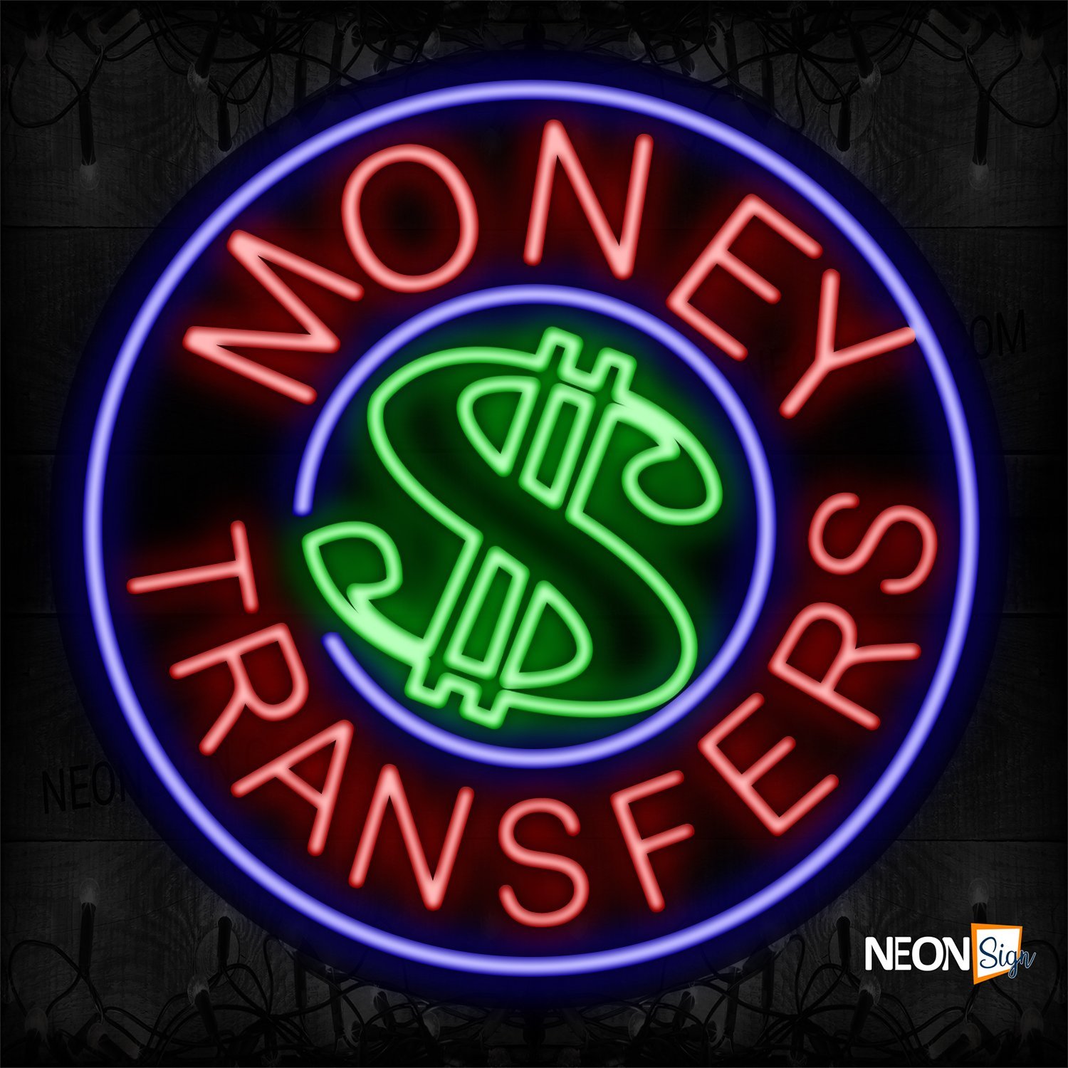 Image of 11330 Round Money Transfer Traditional Neon_26x26 Contoured Black Backing