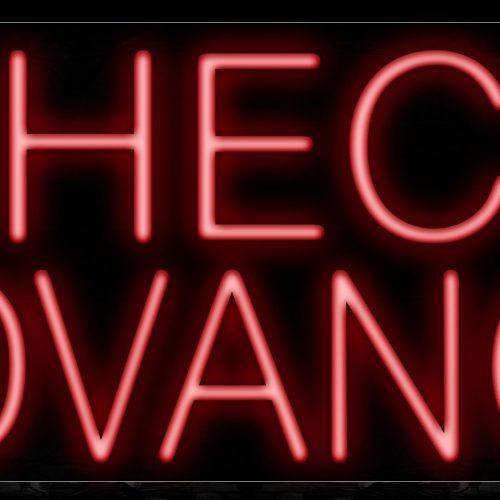 Image of 11371 Check Advance in red Neon Sign_13x32 Black Backing