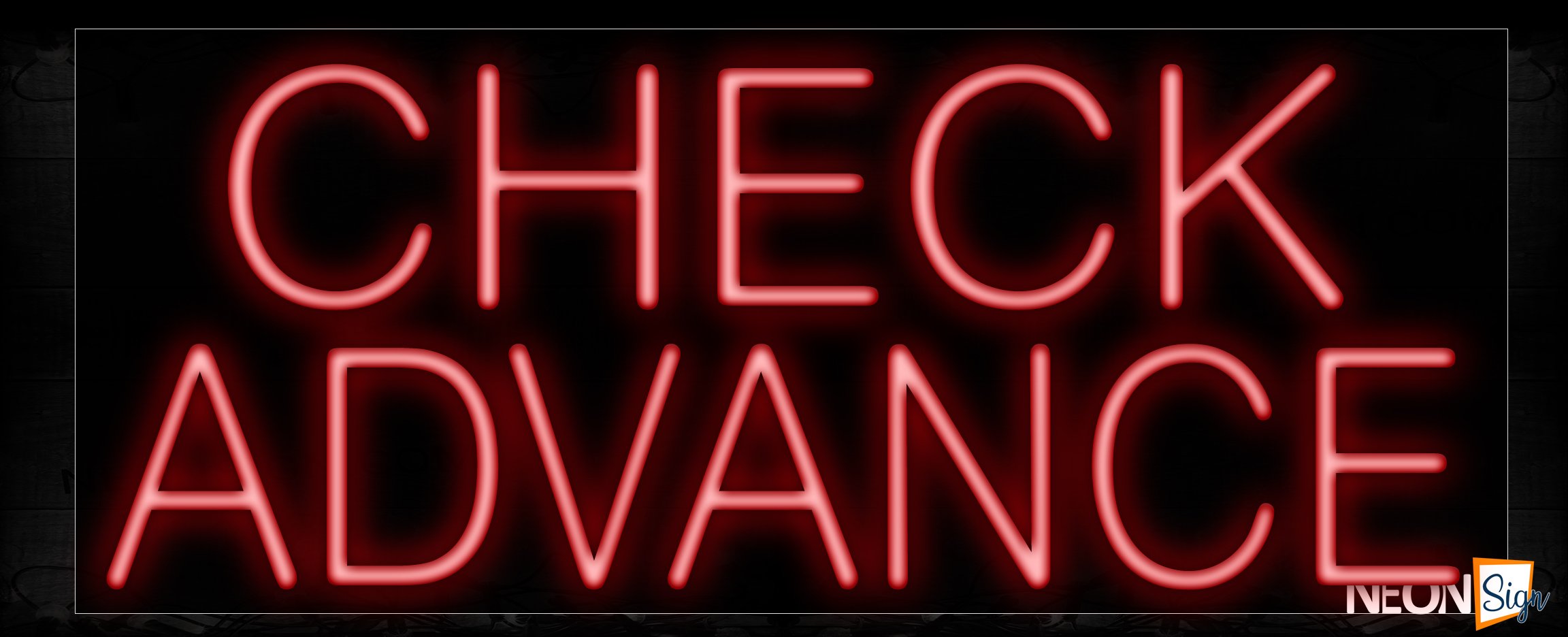 Image of 11371 Check Advance in red Neon Sign_13x32 Black Backing