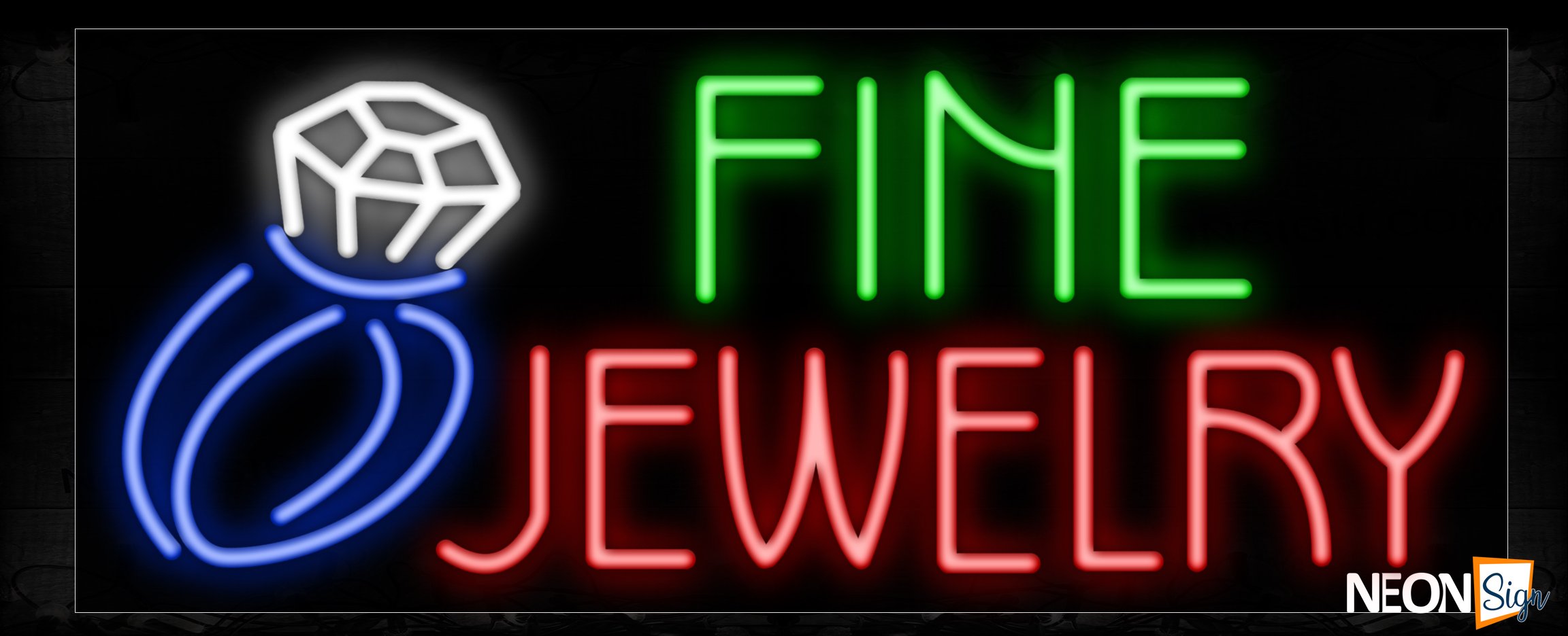 Image of 11400 Fine Jewelry with ring logo Neon Sign_13x32 Black Backing