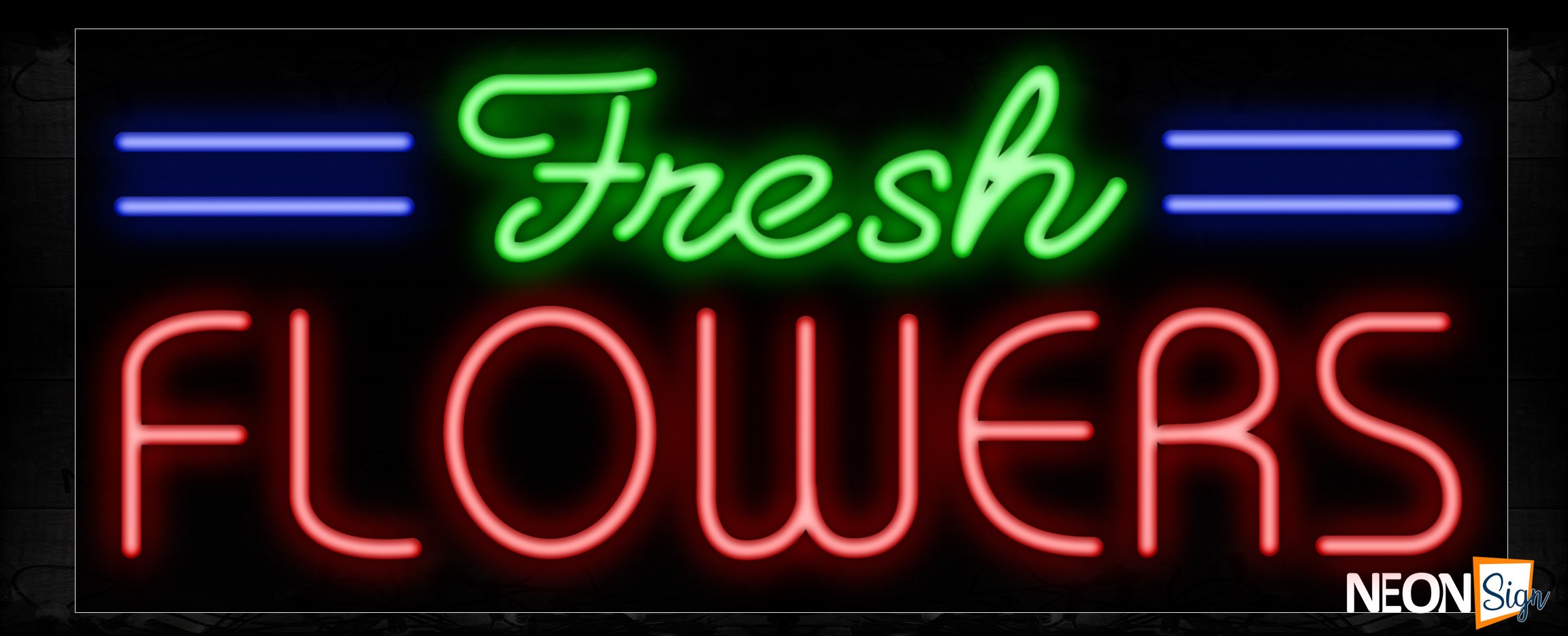 Image of 11409 Fresh Flowers with blue lines Neon Sign_13x32 Black Backing