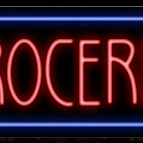 Image of 11417 Groceries with border Neon Sign_13x32 Black Backing