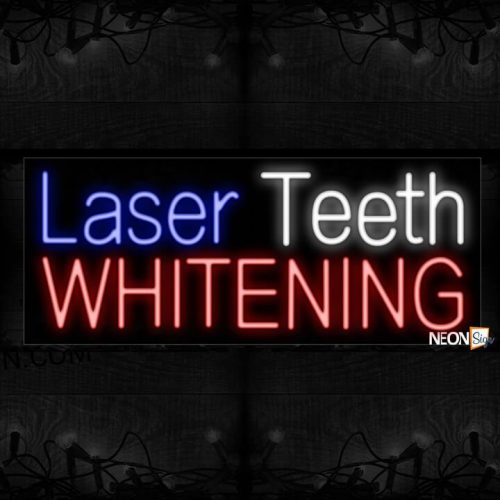 Image of 11433 laser teeth whitening border led bulb sign_13x32 Black Backing