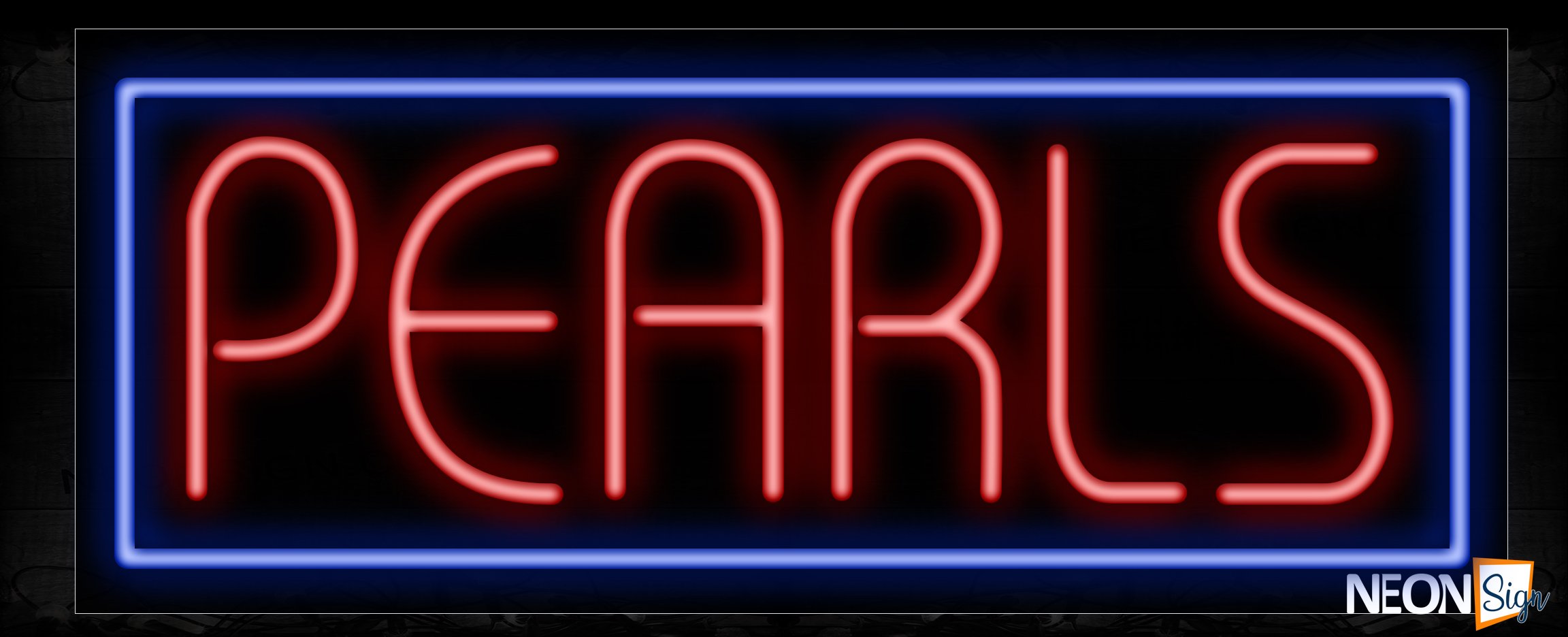 Image of 11458 Pearls in red with blue border Neon Sign_13x32 Black Backing
