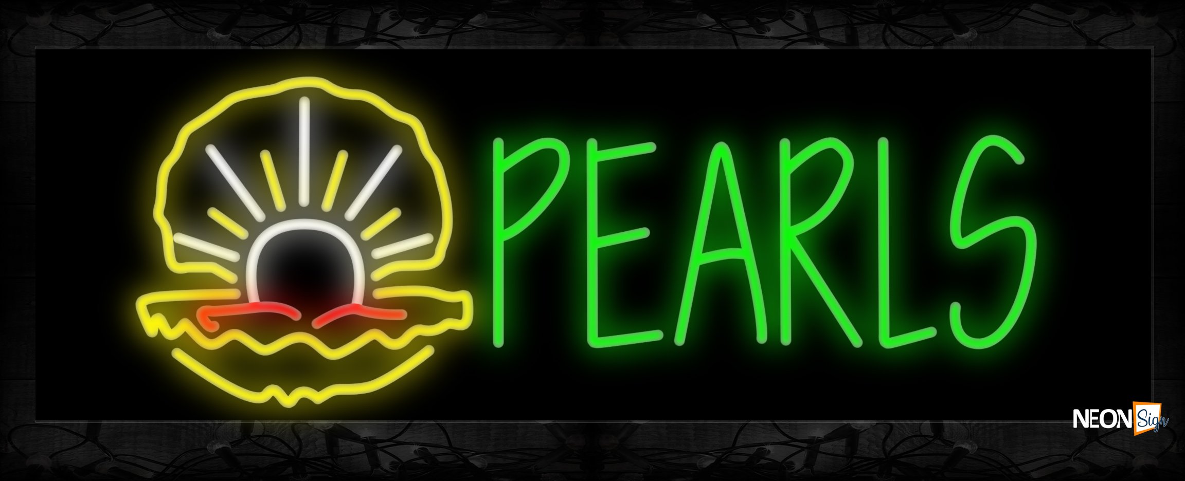 Image of 11459 Pearls with logo Neon Sign 13x32 Black Backing