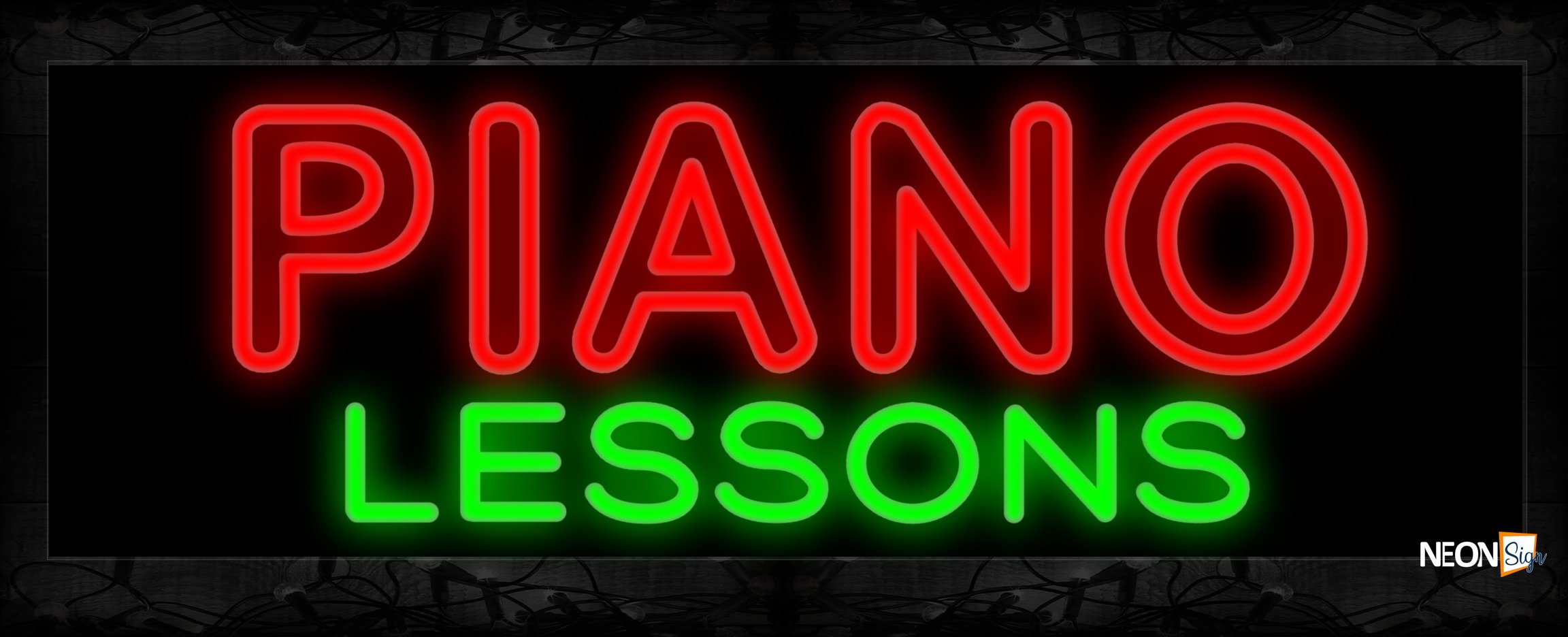 Image of 11462 Double stroke PIANO Lessons Neon Sign 13x32 Black Backing