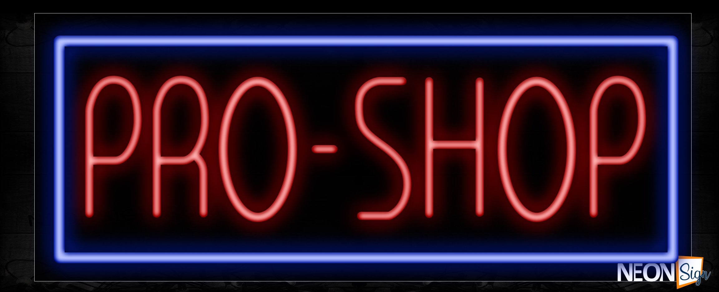 Image of 11465 Pro-shop in red with blue border Neon Sign_13x32 Black Backing