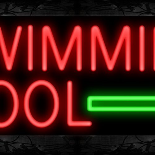 Image of 11482 Swimming Pool in red with green arrow Neon Sign 13x32 Black Backing