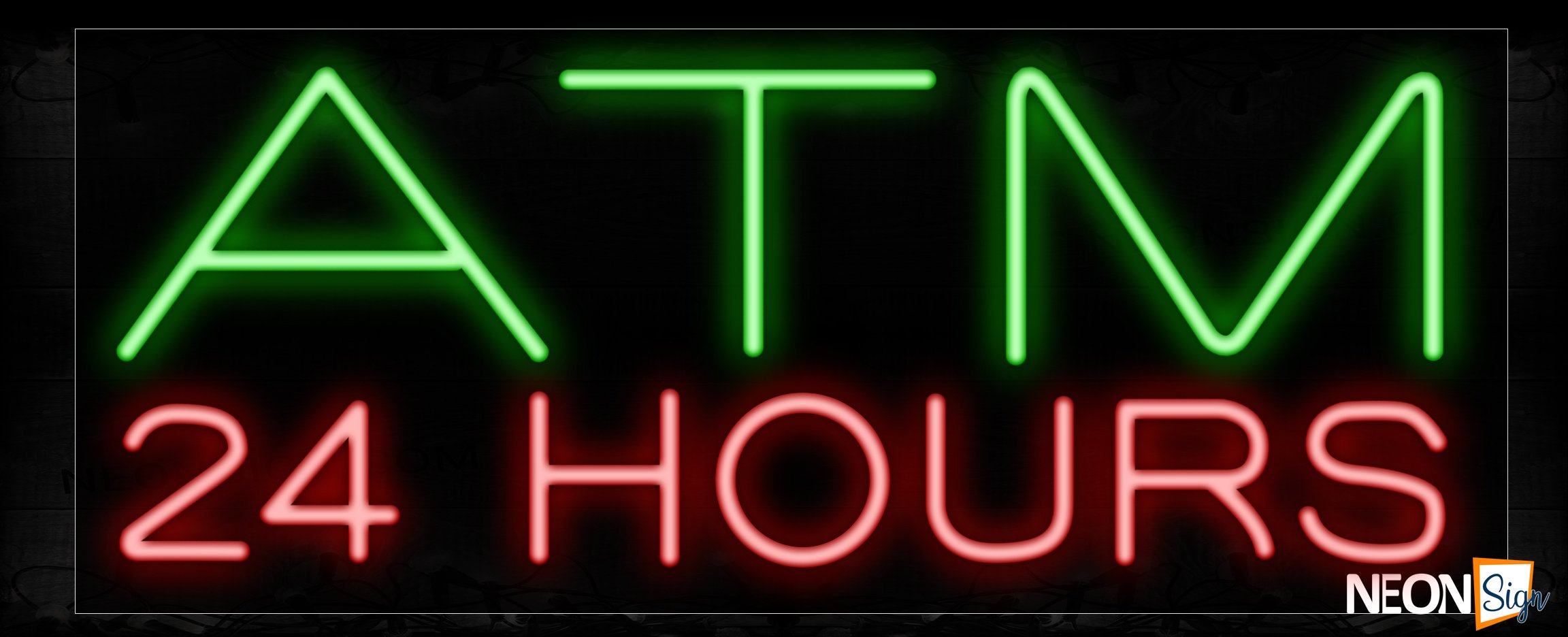 Image of 11508 atm 24 hours with border led bulb neon sign_13x32 Black Backing