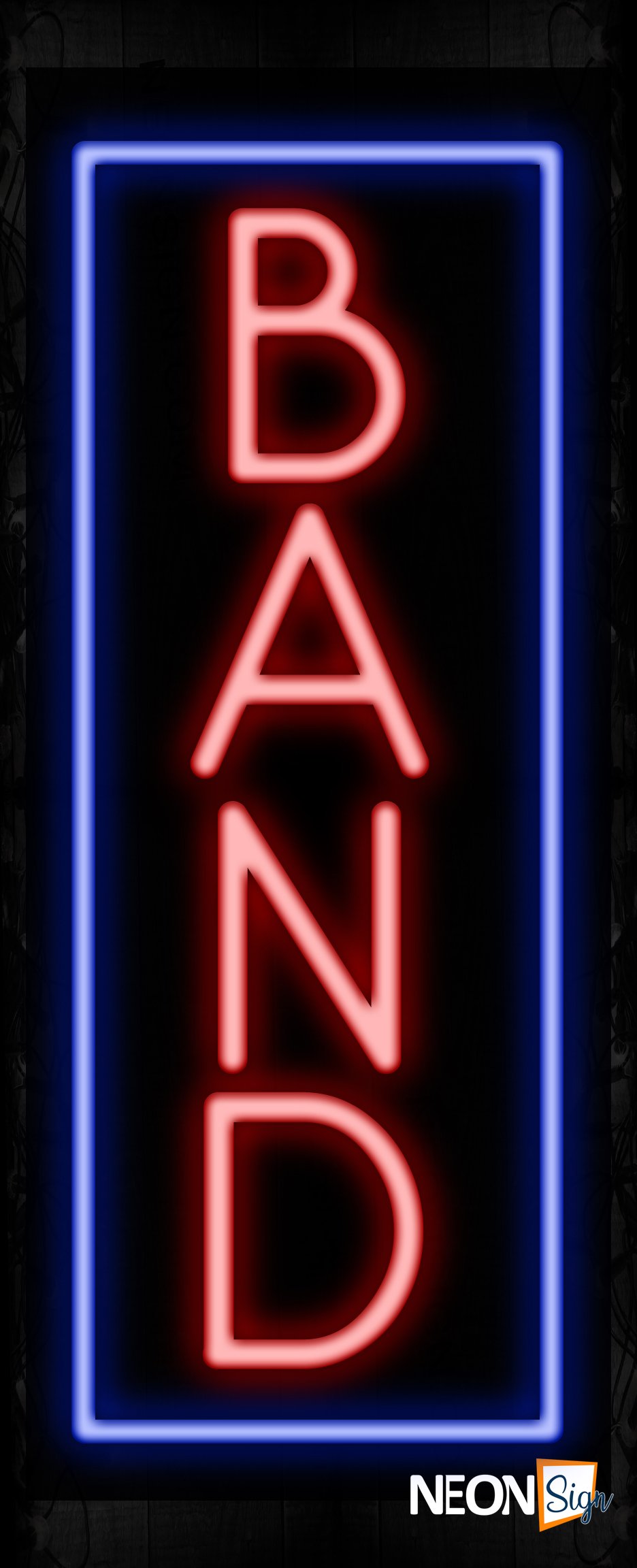 Image of 11518 Band in red with blue border (Vertical) Neon Sign_32 x12 Black Backing
