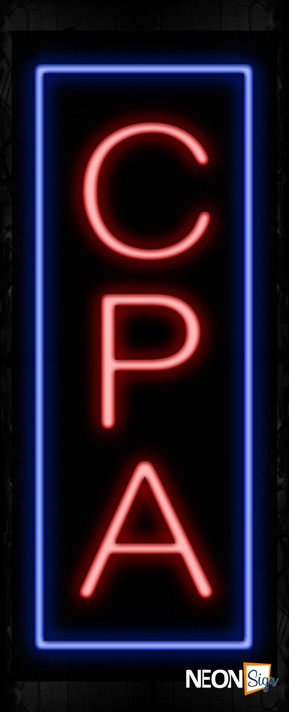 Image of 11536 CPA in red with blue border (Vertical) Neon Sign_ 32x12 Black Backing